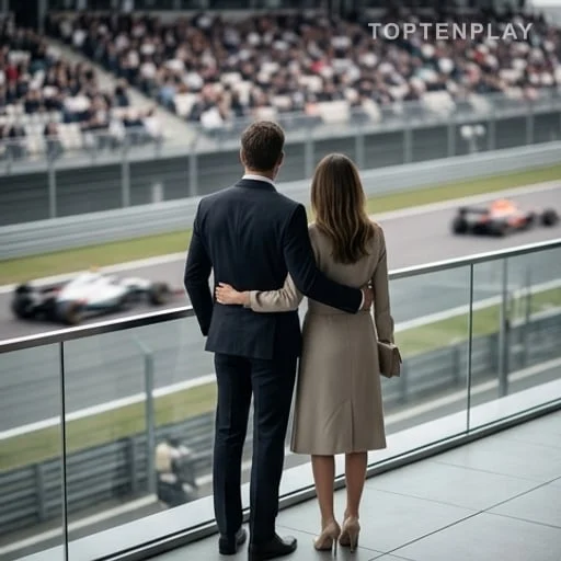 Couple anonyme sur une terrasse de course automobile