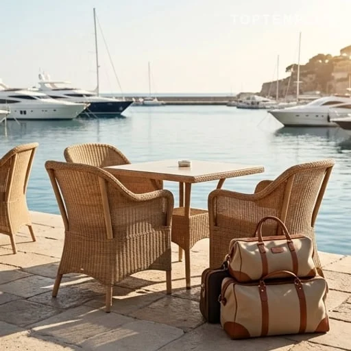 Terrasse balnéaire vide et bagages de vacances