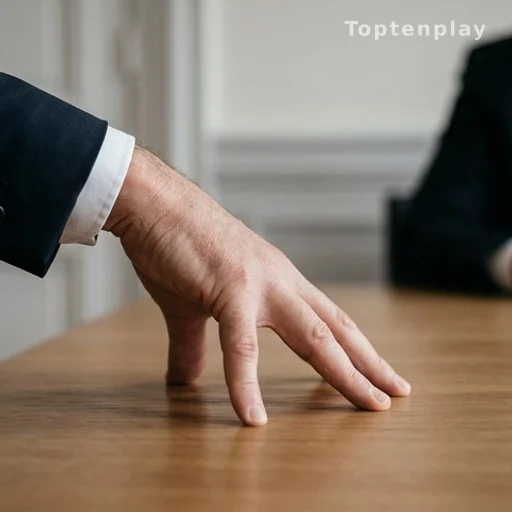 Main posée fermement sur une table lors d'une prise de position
