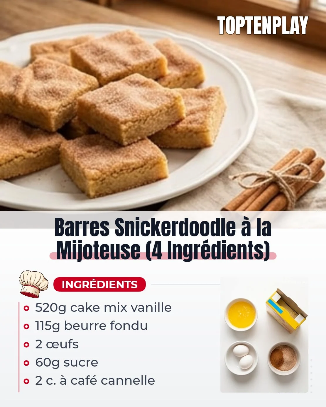 Barres Snickerdoodle à la Mijoteuse (4 Ingrédients)
