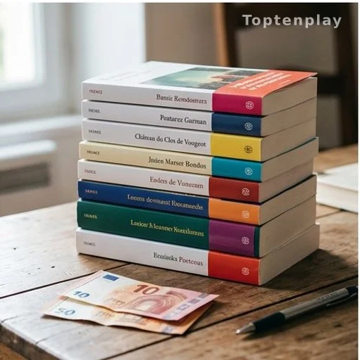 Pile de romans français sur une table avec des billets en euros, symbole de la rémunération des auteurs