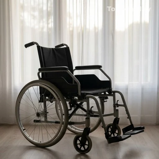 Fauteuil roulant vide près d'une fenêtre lumineuse, symbole de la disparition de Bernadette Chirac