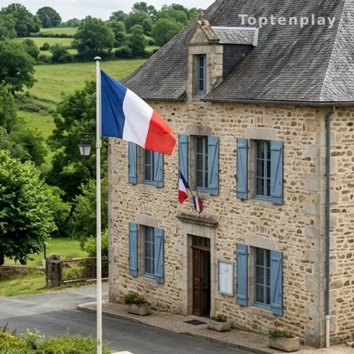 Mairie d'un village de Corrèze avec drapeau tricolore, département de l'engagement politique de Bernadette Chirac
