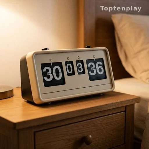 Tableau de score vintage posé sur une table de nuit dans une chambre