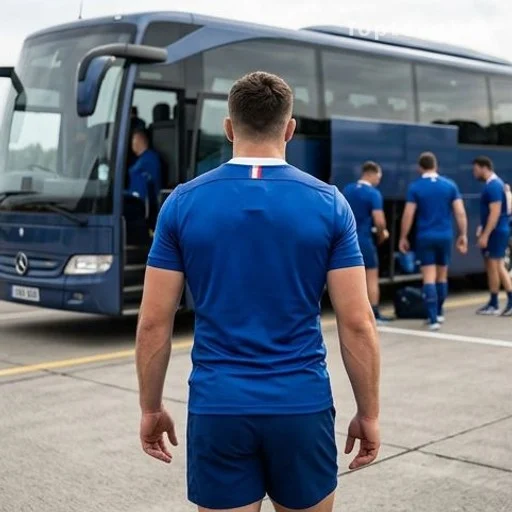Joueur de l'équipe de France de rugby embarquant pour une tournée internationale