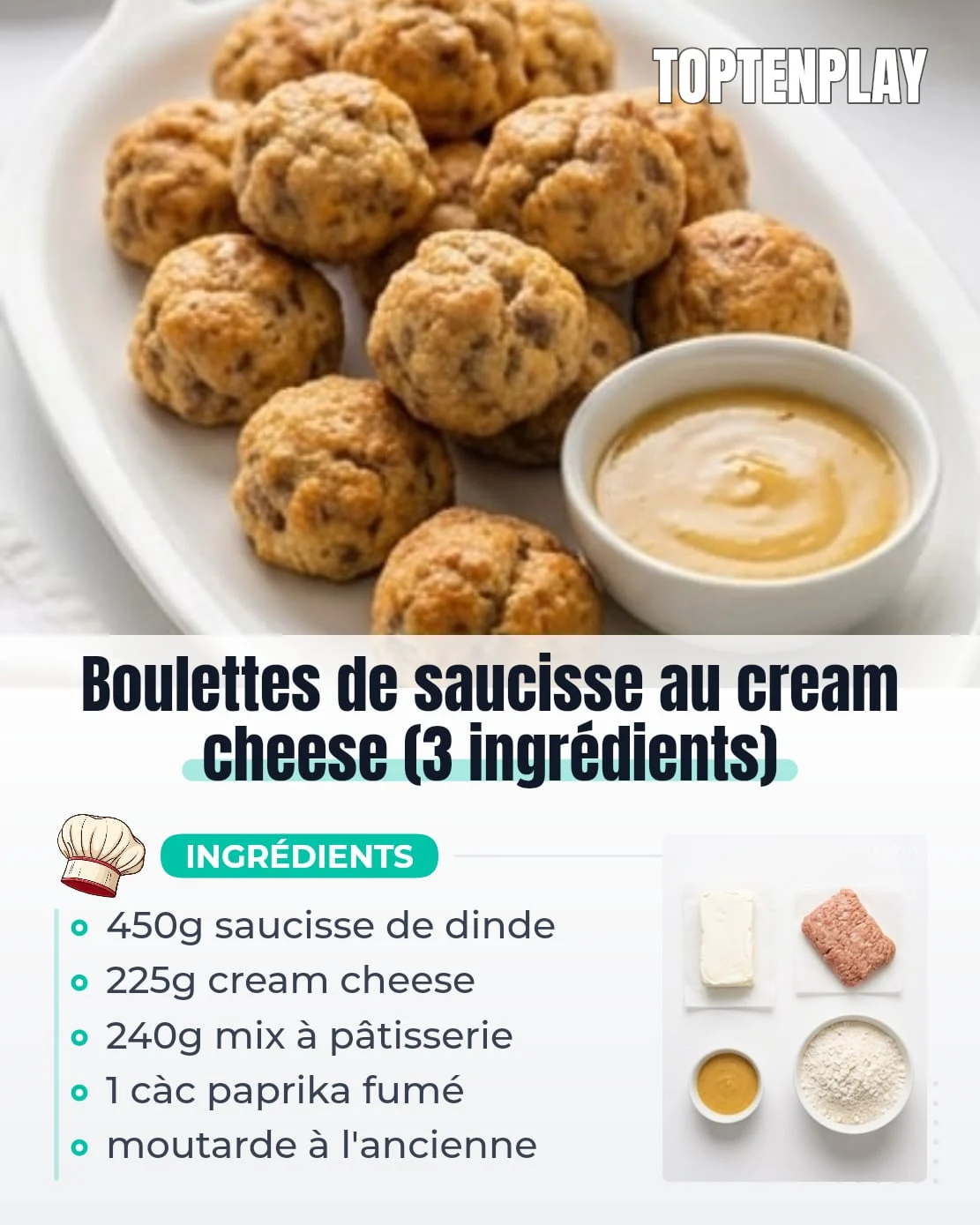 Boulettes de saucisse au cream cheese (3 ingrédients)