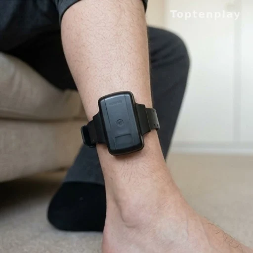 Bracelet électronique de surveillance judiciaire à la cheville d'un individu