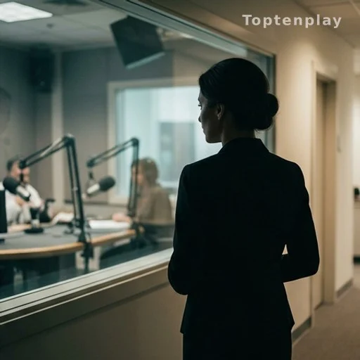Silhouette d'une femme devant un studio de radio, prise de parole médiatique