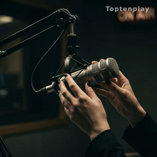 Microphone de studio radio lors d'une déclaration sur de futures révélations