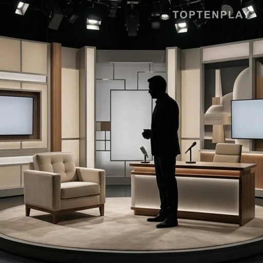Plateau de télévision avec fauteuil invité vide