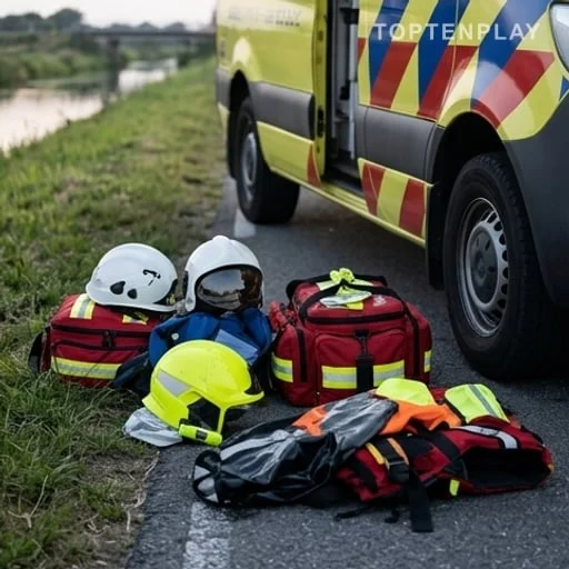 Matériel de secours utilisé après un accident de voiture