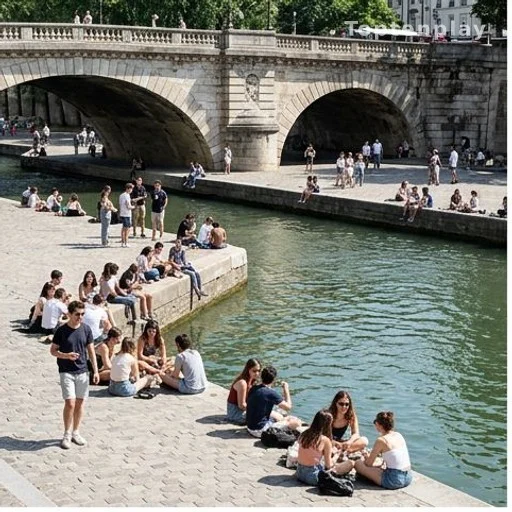 Quais du Canal Saint-Martin bondés lors d'une canicule estivale à Paris