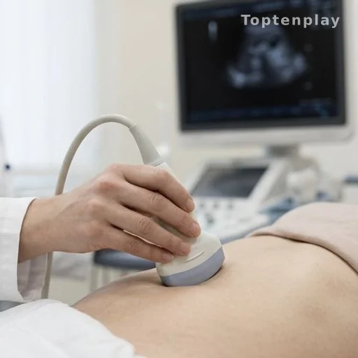 Sonde d'échographie abdominale lors d'un examen de dépistage du foie