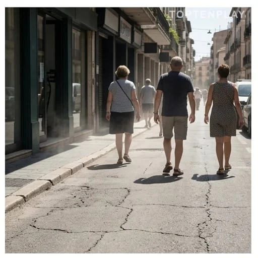 Piétons anonymes sous un dôme de chaleur urbain