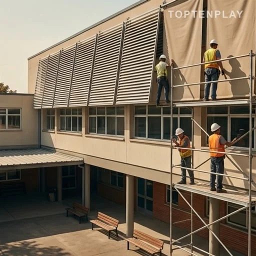 Travaux de rénovation énergétique sur des fenêtres scolaires