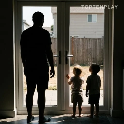 Adulte à une porte face à des enfants dehors