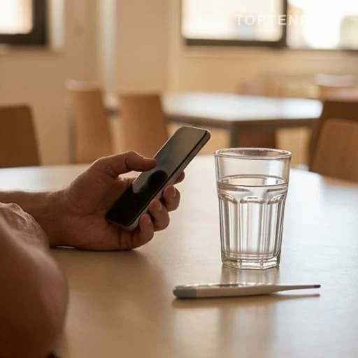 Téléphone et verre d’eau pour conseils canicule