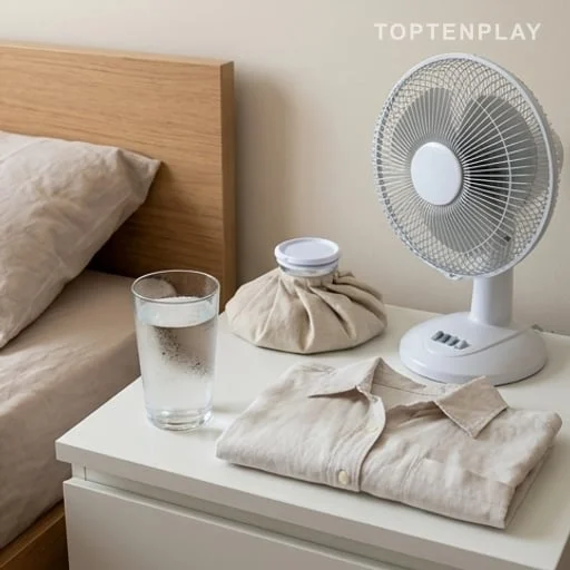 Objets de prévention canicule près du lit
