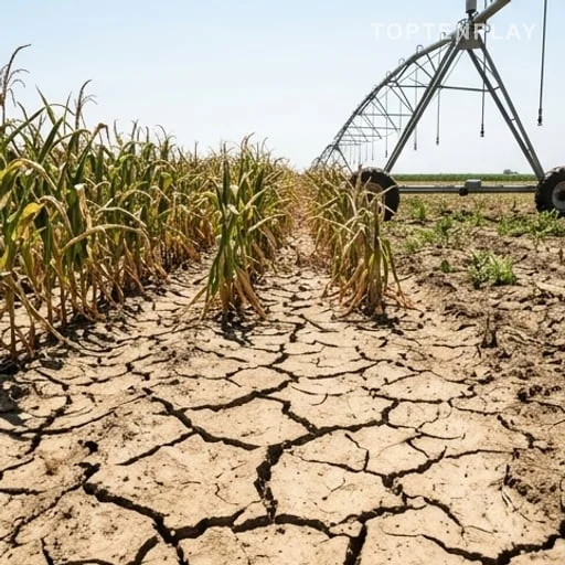 Sol agricole asséché pendant une forte chaleur