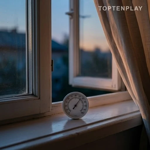 Thermomètre près d’une fenêtre en soirée