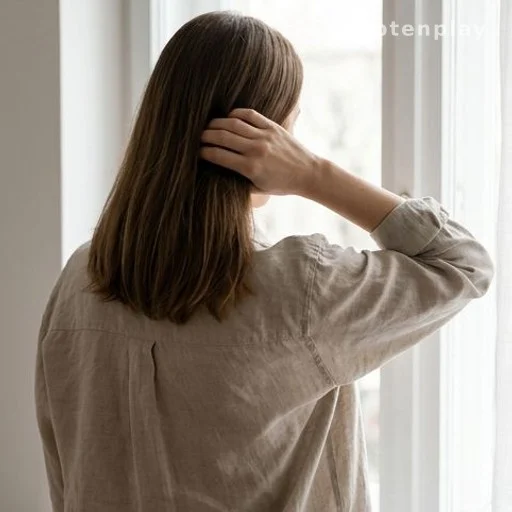 Femme de dos touchant ses cheveux, signe possible de carence en vitamine D