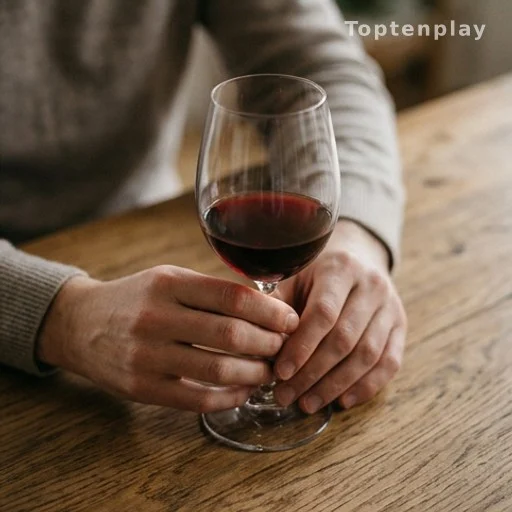 Mains tenant un verre de vin rouge, illustration des risques liés à la consommation d'alcool