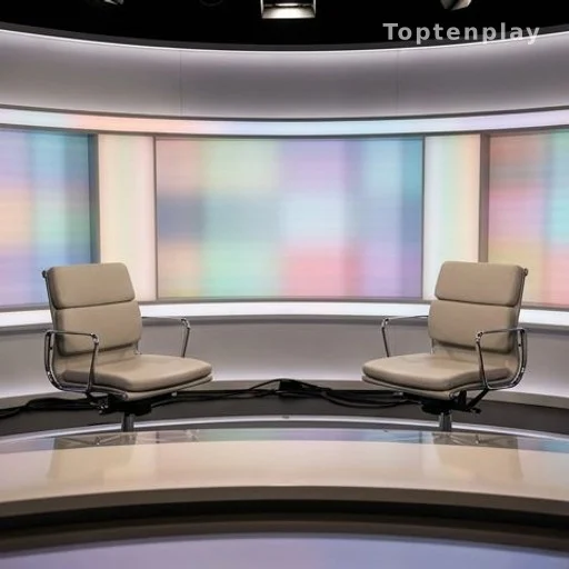 Plateau de télévision vide avec deux fauteuils de présentateurs face à face