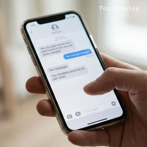 Main tenant un smartphone avec une conversation de messages non répondue à l'écran