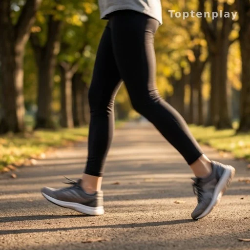 Jambes en mouvement sur un chemin arboré, prévention des maladies cardiaques par la marche