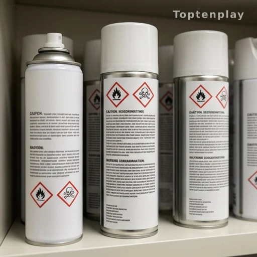 Produits chimiques en aérosol alignés, danger inhalation adolescent