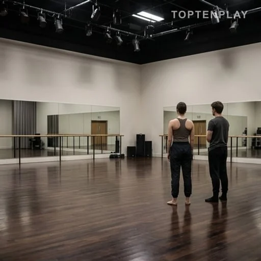 Studio de danse télévisé avec silhouettes en répétition