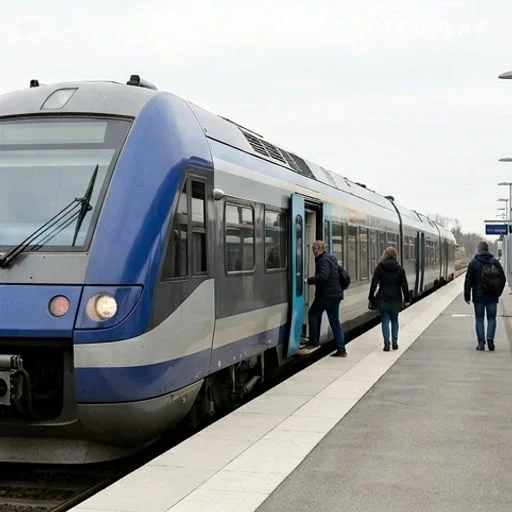 Train en gare avec voyageurs anonymes