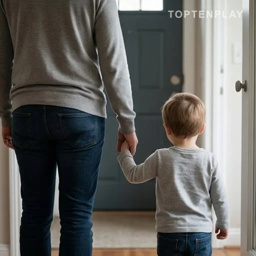 Parent anonyme tenant la main de son enfant