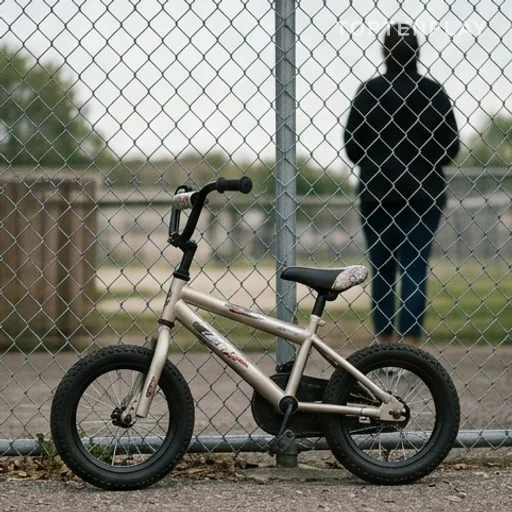 Petit vélo près d’une cour d’école maternelle