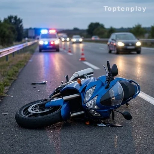 Moto accidentée sur le bord d'une autoroute française en 1996