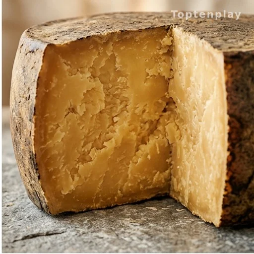 Coupe d'un fromage à pâte dure affiné riche en vitamine K2 et peptides bioactifs