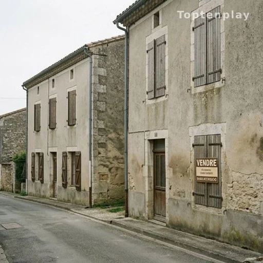 Deux maisons de bourg vacantes dans une rue de village français, accession sociale à la propriété