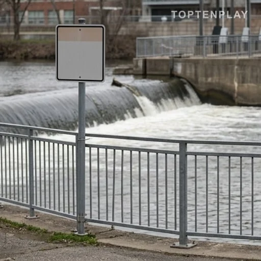 Barrière de sécurité près d’un barrage en rivière