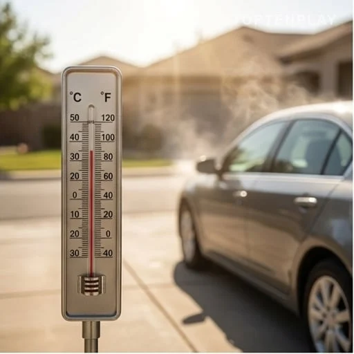 Thermomètre et voiture pendant une vigilance canicule