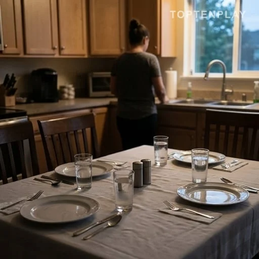 Table de dîner dressée avant la disparition