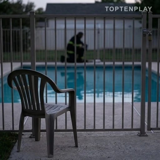 Chaise utilisée près d’une clôture de sécurité piscine