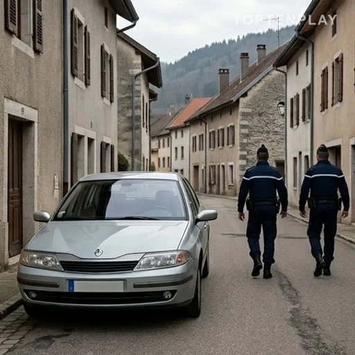 Voiture stationnée à Jougne près de la frontière suisse