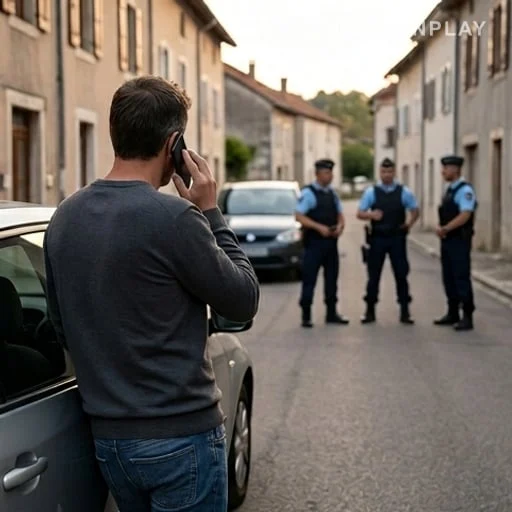 Témoin appelant les gendarmes près d’une voiture