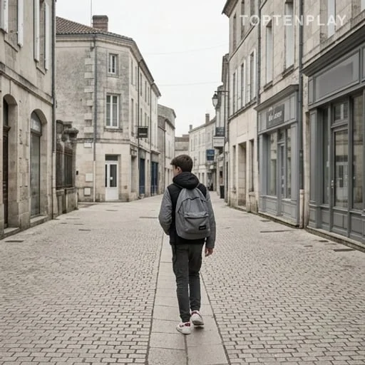 Adolescent de dos dans une rue de Ruffec