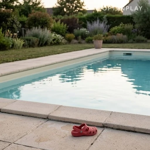 Piscine familiale et sandale près du bassin
