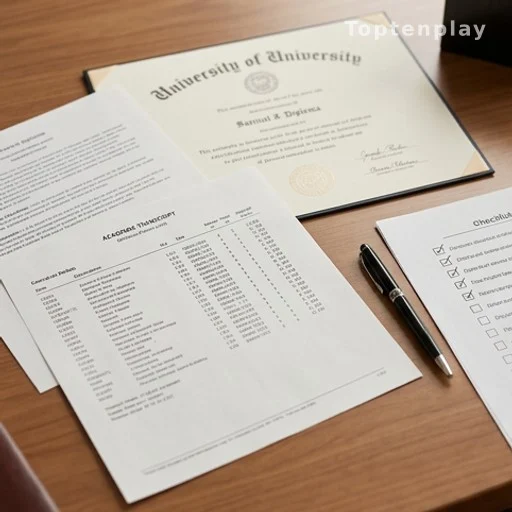 Documents de certification et diplôme d'école de commerce sur un bureau