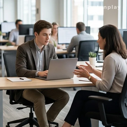 Étudiant en alternance travaillant avec un professionnel en entreprise