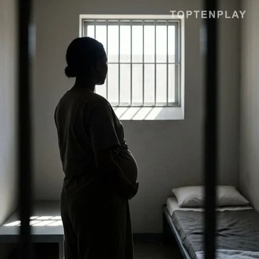 Silhouette enceinte dans une cellule de prison