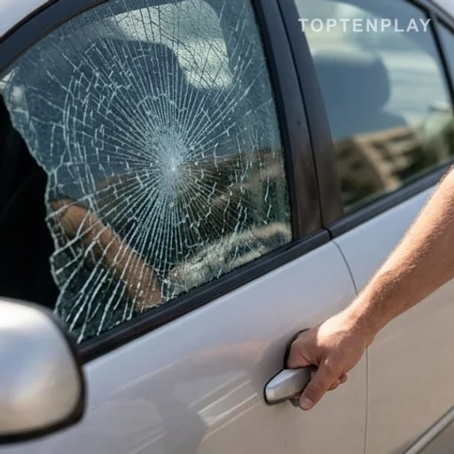 Vitre de voiture brisée pour sécurité enfant