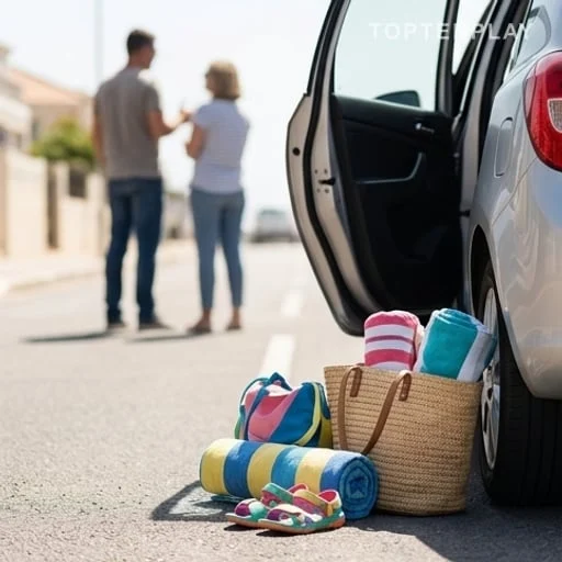 Affaires de plage près d’une voiture